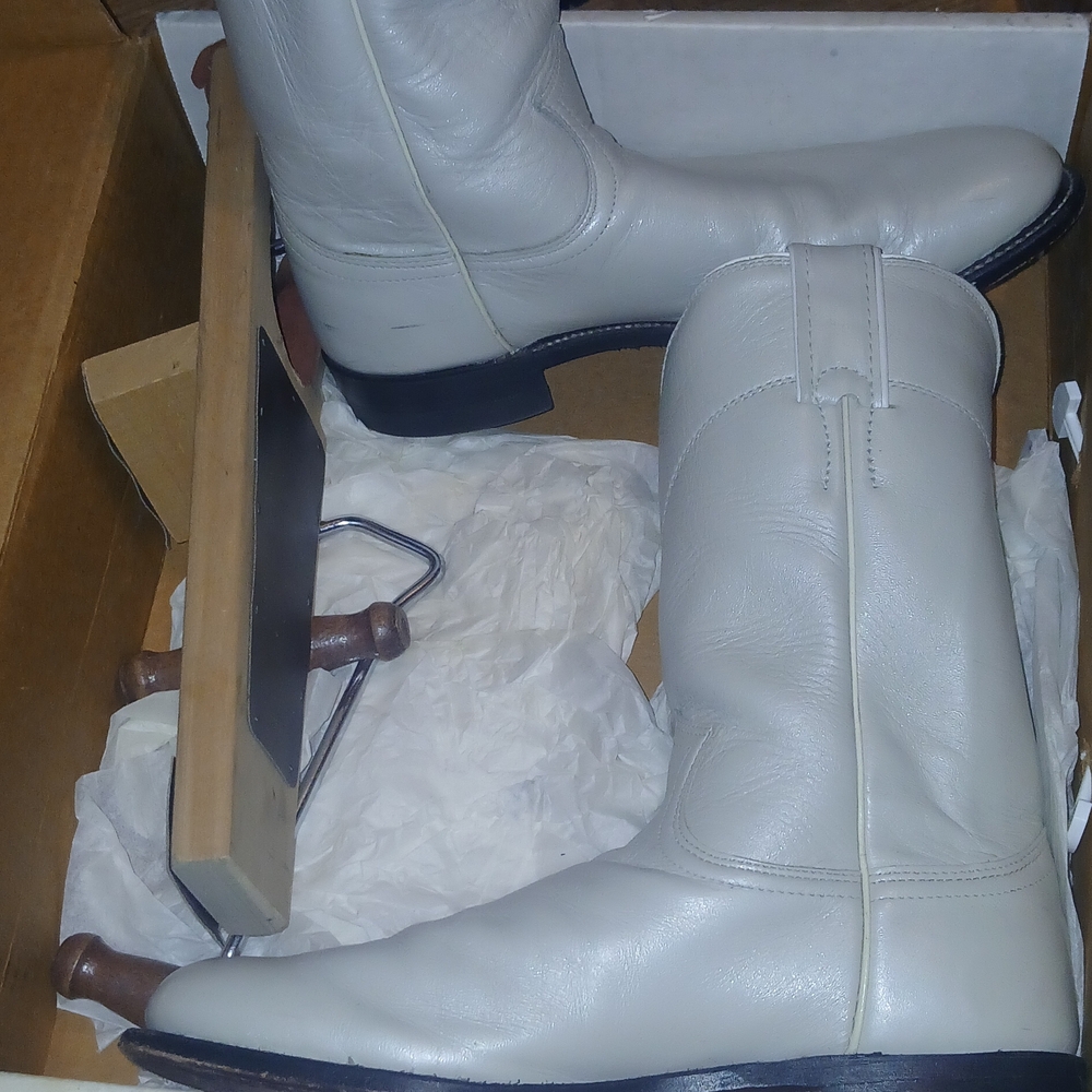 Justin Boots Womens White Leather Cowboy Boots